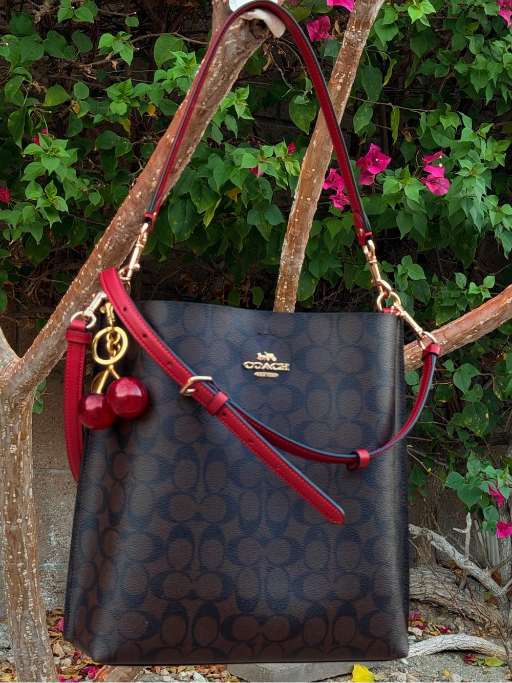 Coach Mollie Bucket Bag in Signature Canvas and Cherry Charm